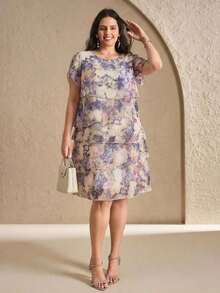 Reflora Vestido de moda con cuello redondo, mangas con volantes y estampado floral para mujer de talla - Blanco y Negro - Ver 11