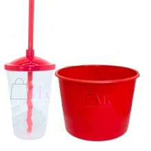 Kit Lembrança 20 Balde Pipoca 1,5 L+ 20 Copo  400 ML - CRISTAL/VERMELHO - Visão 1