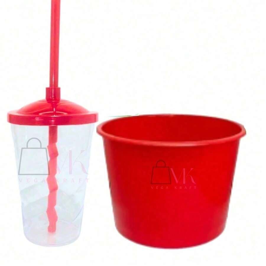Kit Lembrança 20 Balde Pipoca 1,5 L+ 20 Copo  400 ML - CRISTAL/VERMELHO - Visão 1