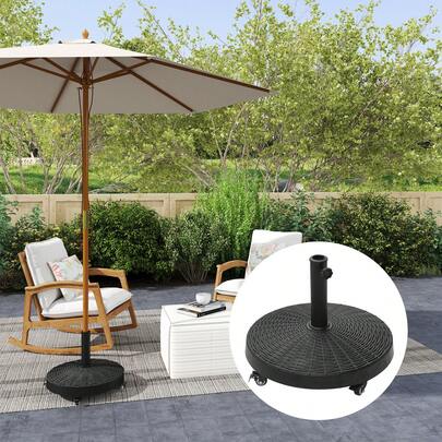 Outsunny Sonnenschirmständer 25kg Schirmständer Mit Rollen Rund Rattanoptik Ständer Für Schirmstangen Mit Ø38/48 Mm Ständer Für Garten, Balkon, Schwarz