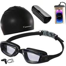 Swim Goggles Combo, Unisex Adult Swimming Goggles - Black - View 1