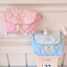 1pc Multi-Color INS Style Heart Patchwork Solid Color Pouch, Heart Colorful Design, Bow Decor Zipper, Hanging, Casual Foldable Lightweight Carry Pouch, Cosmetic Organizer, Jewelry Storage - Multicolor - View 4