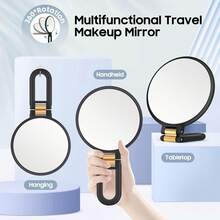 1pc Of 80x Handheld Magnifying Double-Sided Makeup Mirror, 1X/80X Zoom, 360° Adjustable Handle, Supporting Handheld Use, Desktop Placement And Hanging Use. It Has A Double-Sided Mirror Design: One Side Is A 1X High-Definition Mirror - Black - View 5