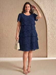 Reflora Vestido de moda con cuello redondo, mangas con volantes y estampado floral para mujer de talla - Azul - Ver 4