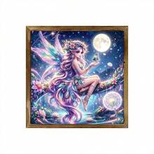 1pc DIY Diamond Art Kit - Moon Fairy Pattern, Round Diamond Mosaic Art Craft Kit, Suitable For Beginners, Home Wall Decor, Unique Gift, No Frame - No Frame - View 8