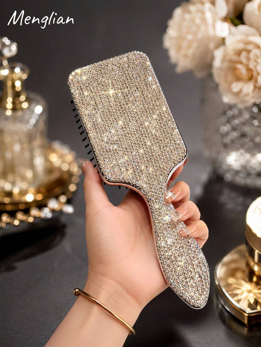 Handmade Rhinestone Massage Air Cushion Comb, Fashionable Full Diamond Luxury Air Bubble Comb, Unique Large Paddle Brush For Voluminous Hair, Suitable For Women, Gift For Mother's Day
