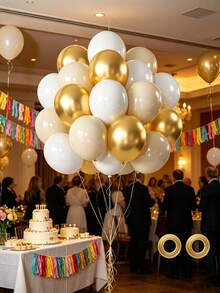 60/120Pcs White Sand Gold Latex Balloons Gold And White Party Balloons For Birthday Baby Shower Engagement Wedding Anniversary Party Decorations - Multicolor - View 6