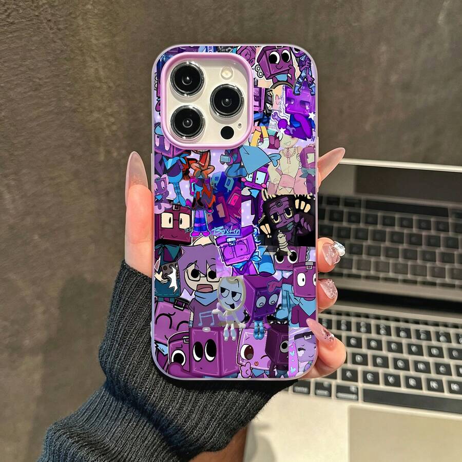Tema de collage de dibujos animados de Purple Boxlinfunda de teléfono Fundas compatibles con ,Apple,VIVO,OPPO,,, y Honor.Fabricadas en silicona TPU,ofrecen protección contra golpes y caídas.regalos para mamá - Morado - Ver 1