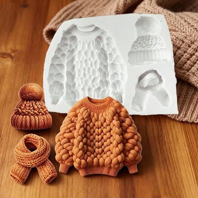 1件装3D立体毛衣、帽子、围巾硅胶模具，适用于树脂、粘土、石膏等材料，可制作3D针织纹理，是生日装饰、手工皂DIY的理想工具。