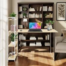 Minimalist Computer Desk With Large Tabletop And Organized Lower Shelf - Ideal For Home Office Or Study - Modern Design And Smart Functionality For Small Spaces - Comfort And Style Guaranteed - 淺褐色的 - 查看 2