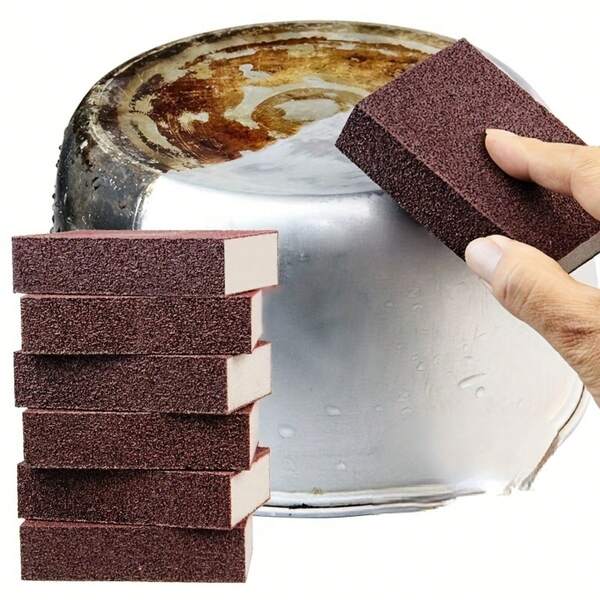 Heavy Duty Sanding Sponge Scrubber Set - Non-Electric Descaling And Derusting Detergent, Dishwashing And Cookware Stain Remover, Plastic Material, Kitchen Boiler Cleaning Pad, Stain Removal Pad | Ergonomic Sponge Grip | Plastic Detergent