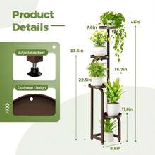 Corner Plant Stand For Indoor And Outdoor Plants, Tall Metal Multi-Plant Pot Holders, 4-Tier Plant Rack, Brown, Heavy Duty, For Patio, Garden, Balcony, Living Room, Bedroom (Patented Design) - 咖啡店 - 查看 3