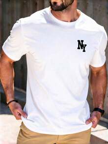 Men's Short T-Shirts, Gym, Leisure, Vacation, High-Quality Men's Shirts, Simple Lettering, Y2K Men's Clothing, Festival Sweatshirt, Men's Sets, Men's Gifts, Local Mexico - 白色 - 查看 1