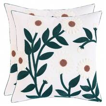 1pc Canvas Leaf & Flower Embroidered Throw Pillow Cover - White - View 6