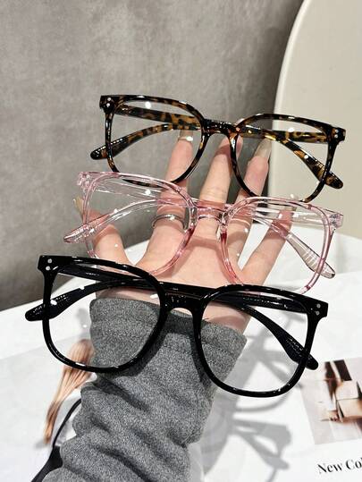 3pcs/1pc Women's Leopard Print Bohemian Style TR Material Square Oversized Transparent Glasses, Suitable For All Seasons