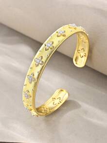Gold Bangle Set, Versatile Textured White Gold Copper Inlaid Zirconia, Suitable For Daily Wear, Gatherings, Dates, Parties, Gifts - Gold - View 7