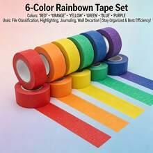 6 Rollen farbiges dekoratives Klebeband Set, Regenbogen Bastelband geeignet für DIY Basteln, Aufkleber, Journale, Geschenkverpackung und Schul- und Bürobedarf - Einheitsgröße - Übersicht 9