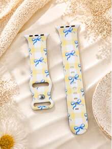 1條黃白格紋藍色蝴蝶結矽膠錶帶，適用於Apple Watch 38mm 40mm 41mm 42mm 44mm 45mm 46mm 49mm，時尚可愛柔軟矽膠女款運動錶帶，適合Series 11 Ultra 3 SE3 Ultra 2 S10 SE2 9 8 7 SE 6 5 4 3 2 1 日常與節日配戴 - 彩色 - 查看 5