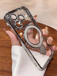 MagSafe Stand Phone Case Compatible With IPhone 17 Pro Max 17 Pro 17 16 Pro Max 16 Pro 16 15 14 13 12 11 Pro Max 16 Plus, Supports Wireless Charging, With Stand And Lens Protector - Transparent Silver - View 1
