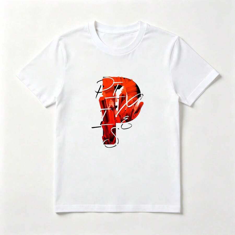Letra P de Cristal Playera de Algodón Blanca con Diseño Artístico - Blanco - Ver 1