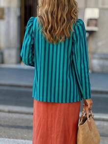 Women's Spring/Autumn Design-Driven Fashion Striped Shirt Jacket, Casual Commute Vacation - Blue - View 2