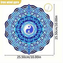 1 pieza Diseño floral complejo con patrón azul de Taiji 3D. 10in*10in con gancho giratorio, molino de viento creativo DIY de 360°, decoración colgante clásica de doble cara redonda para interiores/exteriores (sin incluir el colgante), estilo aleatorio - A - Ver 3