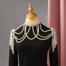 Elegant Pearl Bridal Shoulder Chain, Handmade Beaded Large Necklace, Hollow Faux Pearl Body Chain, Wedding Dress Accessory - White - View 11