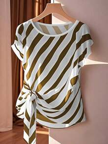 Blusa casual de mujer para vacaciones con cuello redondo, sin mangas, lazo en el bajo y bajo dividido, para primavera/verano - Multicolor 8 - Ver 1