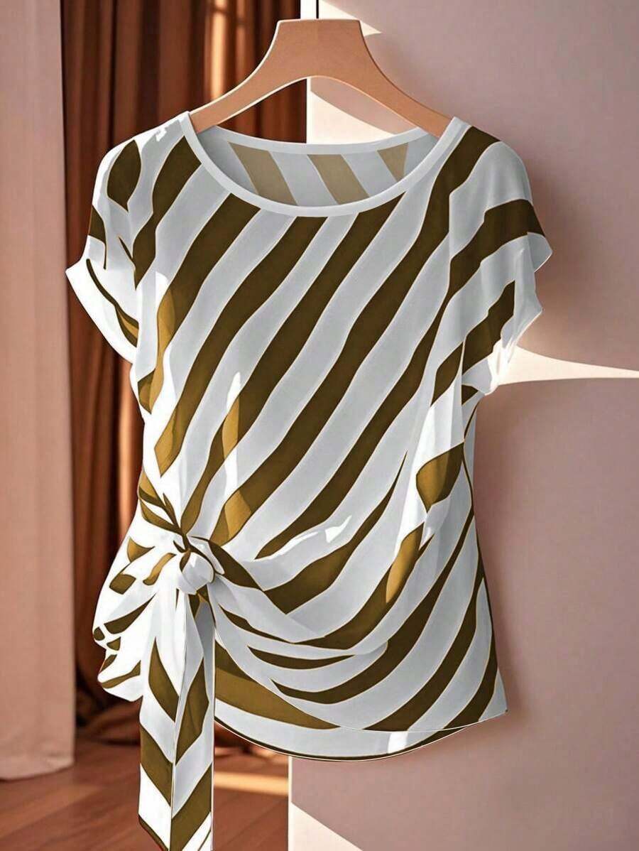 Blusa casual de mujer para vacaciones con cuello redondo, sin mangas, lazo en el bajo y bajo dividido, para primavera/verano - Multicolor 8 - Ver 1