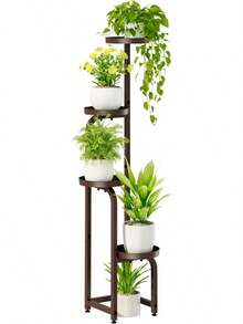 Corner Plant Stand For Indoor And Outdoor Plants, Tall Metal Multi-Plant Pot Holders, 4-Tier Plant Rack, Brown, Heavy Duty, For Patio, Garden, Balcony, Living Room, Bedroom (Patented Design) - 咖啡店 - 查看 1