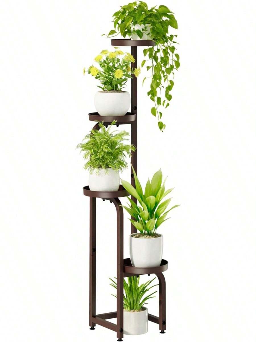 Corner Plant Stand For Indoor And Outdoor Plants, Tall Metal Multi-Plant Pot Holders, 4-Tier Plant Rack, Brown, Heavy Duty, For Patio, Garden, Balcony, Living Room, Bedroom (Patented Design) - 咖啡店 - 查看 1