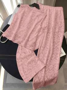 CURVE Conjunto de 2 piezas de encaje elegante y casual en tallas grandes para mujer - Rosa vieja - Ver 2
