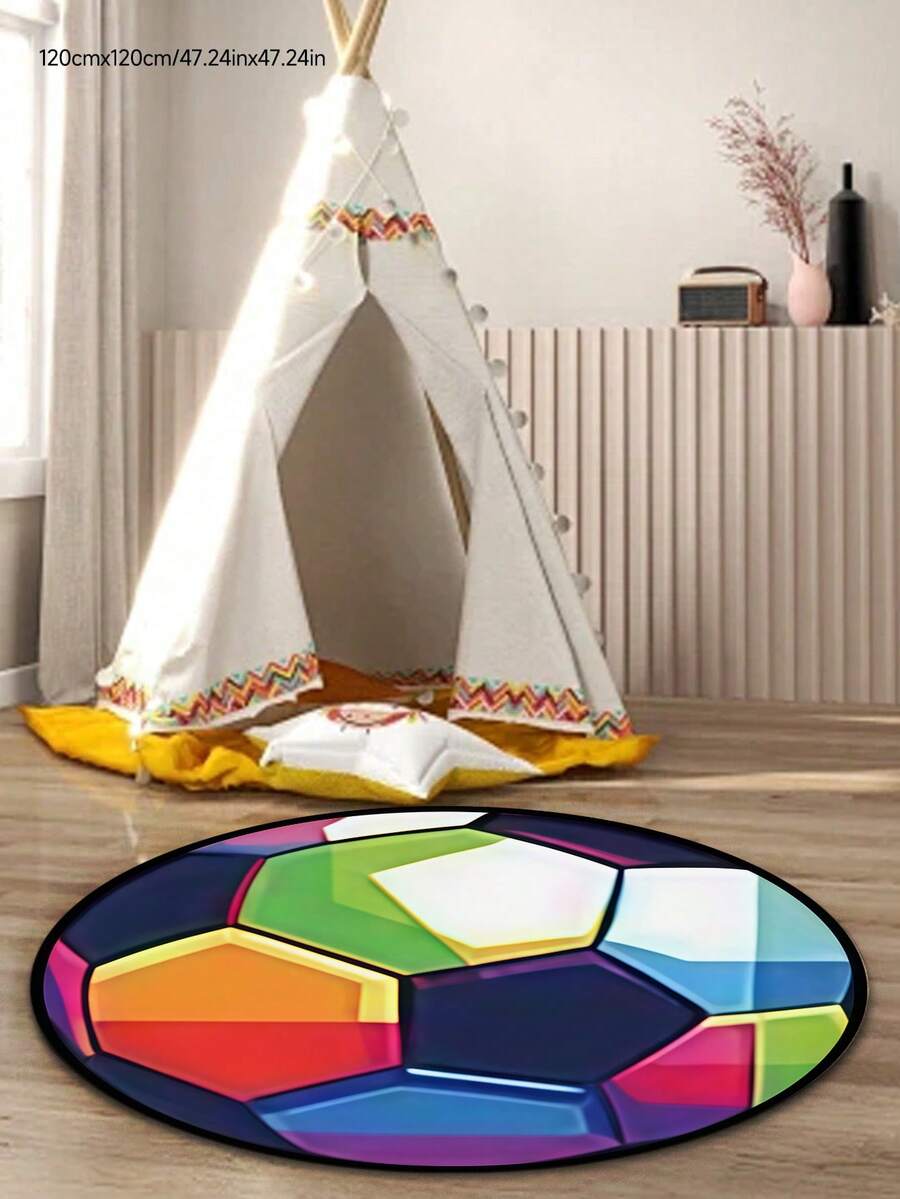 1pc Circular Cartoon Pattern Rug, Sports Themed Carpet, Home Decor Rug, Bedroom Decor, Small Rug, Rug, Kids Room Decor, Home Decor, Living Room Rug, Small Living Room Rug, Bedroom Rug, Kids Rug, Living Room Home Decor, Outdoor Rug, Washable Rug - Multicolor - View 1