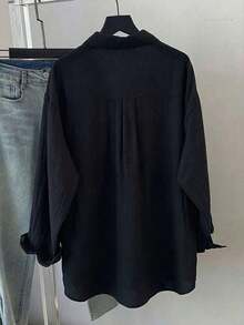 Women's Casual Loose-Fitting Solid-Color Long-Sleeved Shirt, Spring/Summer - 黑色 - 查看 4