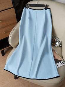 Falda con abertura y ribete en beige y negro, elegante para mujer en primavera/verano - Blanco y Negro - Ver 8