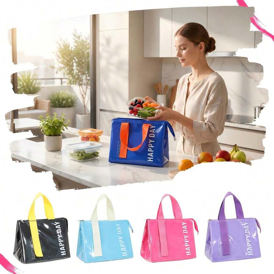1pc Dopamine Insulated Lunch Bag, Thick Aluminum Foil Non-Contact Food, Waterproof Women's Lunch Tote, Office Lunch Box, Thermal Food Bag, Camping Gear, Outdoor Picnic Basket, Suitable For Outdoor And Daily Use, Unisex, Mother's Day, Teacher's Day, Christmas Gift