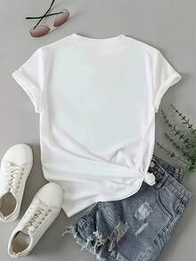 Summer T-Shirt With Round Neck And Letter Print - White - View 2