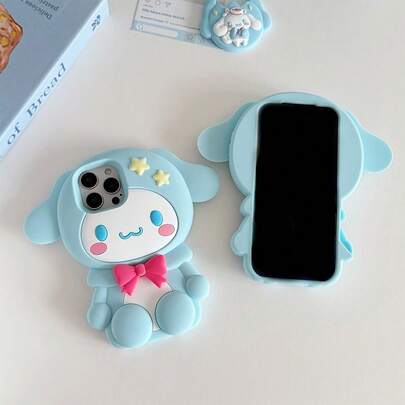 SANRIO 【三丽鸥品牌】新款热销，柔软硅胶手机壳，1个蓝色ins风女孩时尚蝴蝶结坐姿布丁狗图案，Hello Kitty星星设计，三丽鸥卡通人物硅胶防水防震手机壳，可爱时尚，兼容 17系列、11/12/12 Pro、13/14/15、13 Pro/14 Pro/15 Pro、12 Pro Max/13 Pro Max/14 Pro Max/15 Pro Max、16、16 Pro、16 Pro Max、17、17 Pro、17 Pro Max，情人节、母亲节的绝佳礼物