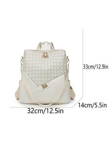 Women's Rhombus Pattern Large Capacity Backpack, Patchwork Commuter Bag, Student Backpack, Mommy Bag - White - View 6