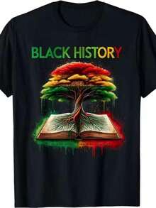 Camiseta con estampado gráfico de un árbol de la historia negra y arte de libros - Negro - Ver 6