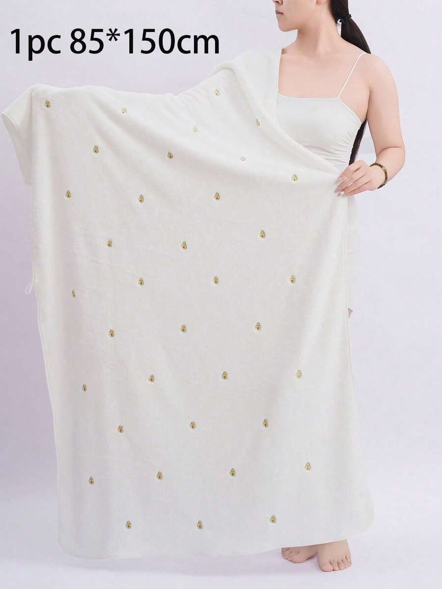 珊瑚絨純色刺繡酪梨 1件浴巾或1件手巾 情侶風 毛絨居家手巾浴巾 親膚柔軟 浴室用品 優質首選 可選尺寸