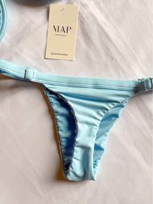 Underwire Bikini With Half-Cup Bra And Thong Bottom With Adjustable Straps. - Baby Blue (rim) - View 3