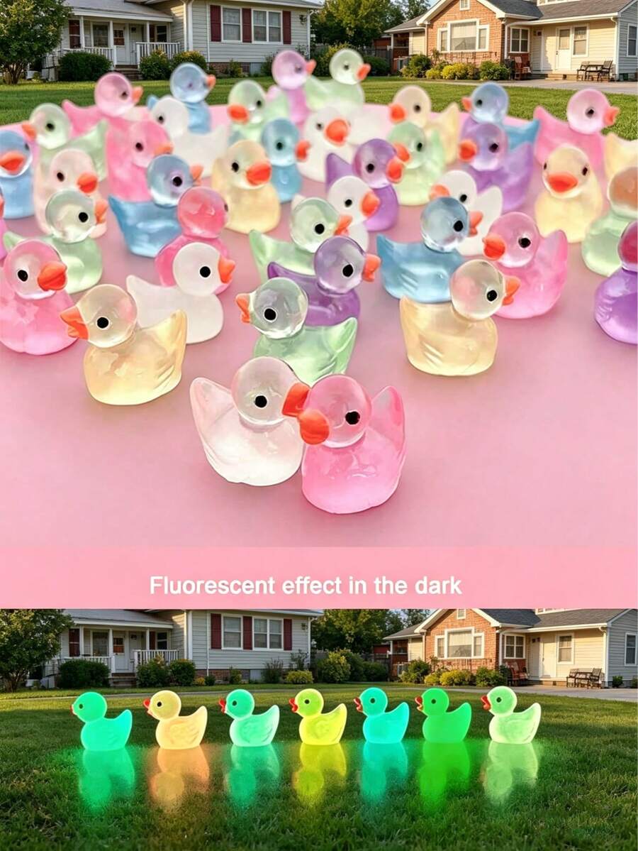 50pcs Waterproof Glowing Mini Resin Duck Decorations, No Power Needed, DIY Micro Landscape Decor For Garden, Aquarium, Home, Party - Multicolor - View 1