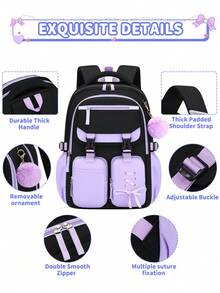 BXboat 3pcs/Set Teenage Girls Backpack With Lunch Box Bag And Pencil Case, Large Capacity Multi-Pocket Bookbag With Tablet/Laptop Compartment, Student Outdoor Camping Travel Backpack With Luggage Strap, Fashion School Backpack For Students - 3-piece Set - View 7