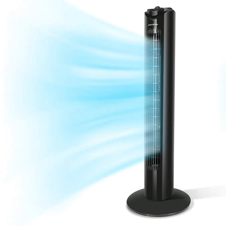Tower Fan With 120 Min Timer, 30'' (82cm) Height, 3 Speeds, Mechanical, 85º Oscillation, Copper Motor, 45W, Black - 查看 1