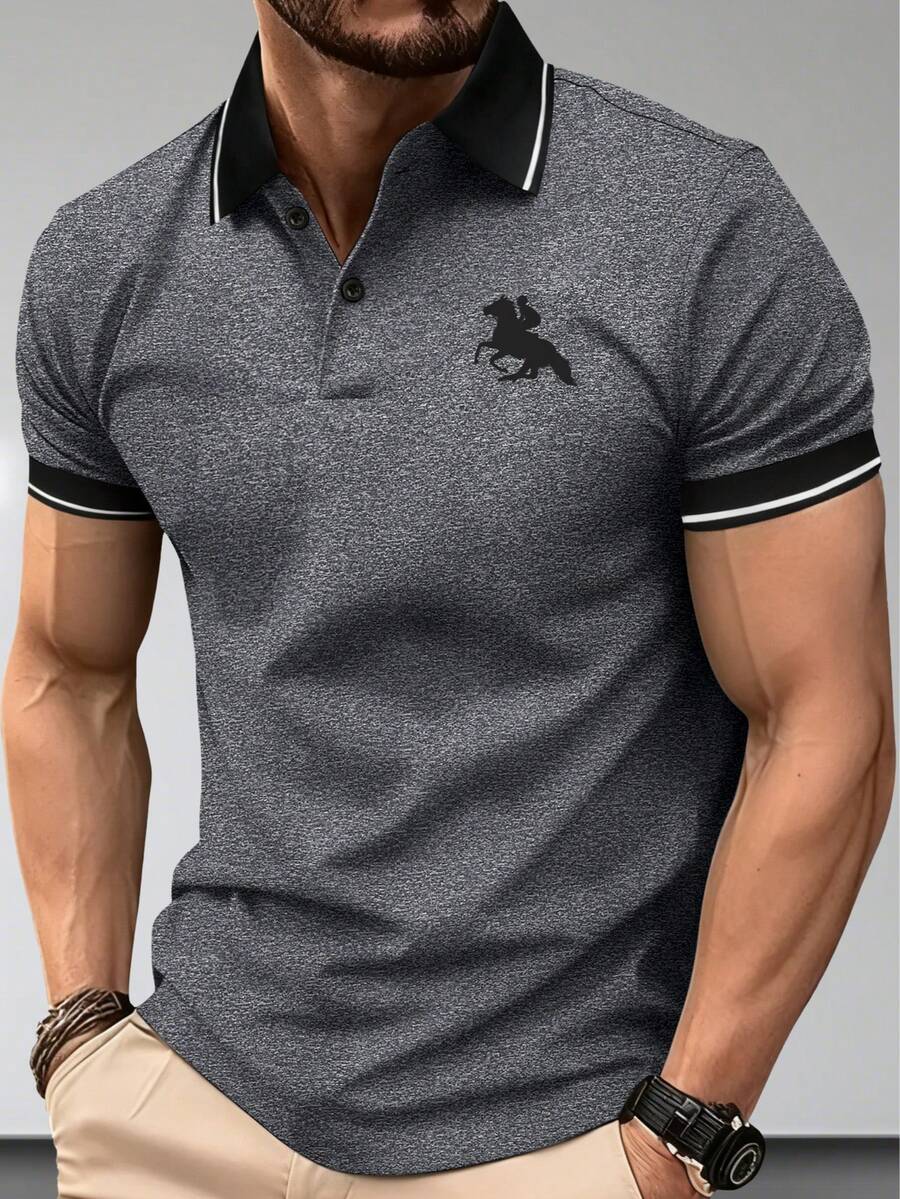 男士夏季短袖 Polo 衫,個性化 Polo 馬術騎手印花圖案,時尚休閒戶外穿著,適合跑步、高爾夫、釣魚、籃球、露營、健身房、游泳和海灘,給丈夫或男友的絕佳禮物 - 彩色 - 查看 1