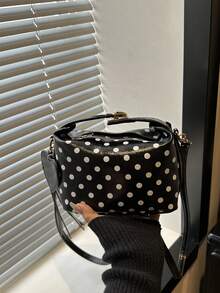 1 Piece Small Polka Dot Print Box Bag, Adjustable PU Zipper Crossbody Bag, Heart-Shaped Tassel Decoration, Fashionable Handbag For Daily Use, Date - 杏色 - 查看 11