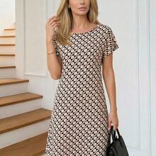 guangzhougaolangshangmao  Vestido casual y de oficina con estampado total, conjuntos de verano, atuendos de vacaciones para mujeres, atuendos para salir - Azul - Ver 2