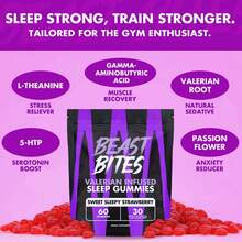 Beast Bites Valerian Infused Sleep Gummies Sweet Sleepy Strawberry 60 Count Plant‑Based 30‑Day Supply Nighttime Relaxation Sleep Wellness Support Dietary Supplement - Sweet Sleepy Strawberry - View 2
