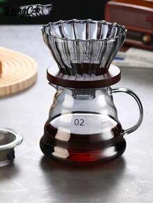 Dengcoo 1 pieza Cafetera de goteo de vidrio gris, filtro de café manual de vidrio cónico con soporte de bambú, capacidad para 1-6 tazas, accesorio de embudo para café de goteo, adecuado para el hogar y la oficina - Gris - View 6